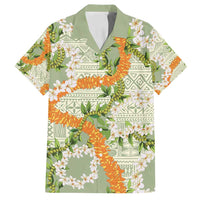 Aloha Festive Hawaii Family Matching Summer Maxi Dress and Hawaiian Shirt Mokihana - Maile Leis in Muted Summer LT7 Dad's Shirt - Short Sleeve Sage Green - Polynesian Pride