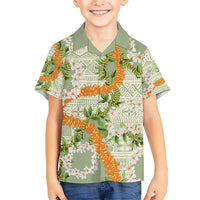 Aloha Festive Hawaii Kid Hawaiian Shirt Mokihana - Maile Leis in Muted Summer LT7 Kid Sage Green - Polynesian Pride
