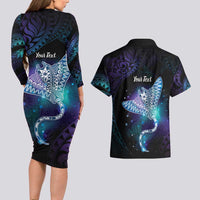 Polynesian Tala Manta Ray Couples Matching Long Sleeve Bodycon Dress and Hawaiian Shirt Nowhere You Could Go That I Won't Be With You - Polynesian Pride
