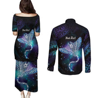 Polynesian Tala Manta Ray Couples Matching Puletasi and Long Sleeve Button Shirt Nowhere You Could Go That I Won't Be With You - Polynesian Pride