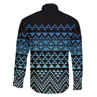 Maori Niho Taniwha Te Wheiao Family Matching Off The Shoulder Long Sleeve Dress and Hawaiian Shirt Moana Blue - Polynesian Pride