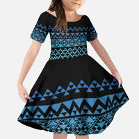 Maori Niho Taniwha Te Wheiao Family Matching Off Shoulder Maxi Dress and Hawaiian Shirt Moana Blue - Polynesian Pride