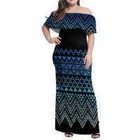 Maori Niho Taniwha Te Wheiao Family Matching Off Shoulder Maxi Dress and Hawaiian Shirt Moana Blue - Polynesian Pride