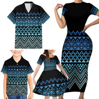 Maori Niho Taniwha Te Wheiao Family Matching Short Sleeve Bodycon Dress and Hawaiian Shirt Moana Blue - Polynesian Pride