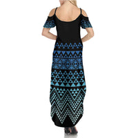 Maori Niho Taniwha Te Wheiao Family Matching Summer Maxi Dress and Hawaiian Shirt Moana Blue - Polynesian Pride