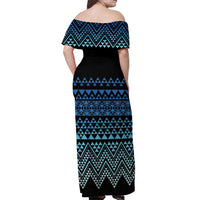 Maori Niho Taniwha Te Wheiao Off Shoulder Maxi Dress Moana Blue - Polynesian Pride