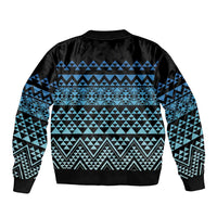 Maori Niho Taniwha Te Wheiao Sleeve Zip Bomber Jacket Moana Blue - Polynesian Pride