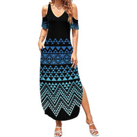 Maori Niho Taniwha Te Wheiao Summer Maxi Dress Moana Blue LT7 Women Blue - Polynesian Pride