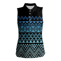 Maori Niho Taniwha Te Wheiao Women Sleeveless Polo Shirt Moana Blue - Polynesian Pride