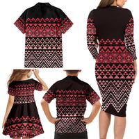 Maori Niho Taniwha Te Wheiao Family Matching Long Sleeve Bodycon Dress and Hawaiian Shirt Terracotta - Polynesian Pride