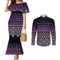 Maori Niho Taniwha Te Wheiao Couples Matching Mermaid Dress and Long Sleeve Button Shirt Waiporoporo - Polynesian Pride