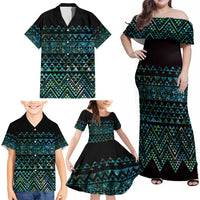 Maori Niho Taniwha Te Wheiao Family Matching Off Shoulder Maxi Dress and Hawaiian Shirt Paua Shell - Polynesian Pride