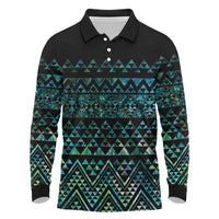 Maori Niho Taniwha Te Wheiao Long Sleeve Polo Shirt Paua Shell - Polynesian Pride