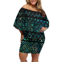 Maori Niho Taniwha Te Wheiao Off Shoulder Short Dress Paua Shell LT7 Women Colorful - Polynesian Pride