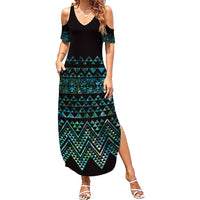 Maori Niho Taniwha Te Wheiao Summer Maxi Dress Paua Shell - Polynesian Pride