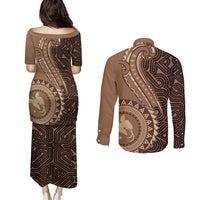 Papua New Guinea Oro Tapa Motif Couples Matching Puletasi and Long Sleeve Button Shirt Classic