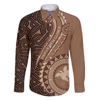 Papua New Guinea Oro Tapa Motif Family Matching Tank Maxi Dress and Hawaiian Shirt Classic LT7 Dad's Shirt - Long Sleeve Brown - Polynesian Pride