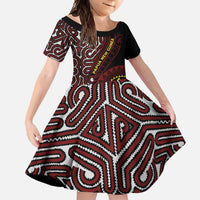 Papua New Guinea Oro Tapa Motif Family Matching Short Sleeve Bodycon Dress and Hawaiian Shirt Special LT7 Daughter's Dress Black - Polynesian Pride