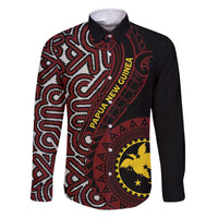 Papua New Guinea Oro Tapa Motif Family Matching Tank Maxi Dress and Hawaiian Shirt Special LT7 Dad's Shirt - Long Sleeve Black - Polynesian Pride