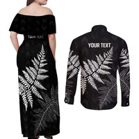 New Zealand Lawn Bowls Personalized Couples Matching Off Shoulder Maxi Dress and Long Sleeve Button Shirt Wrap-Around Silver Fern - Polynesian Pride