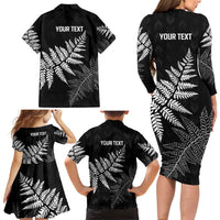 New Zealand Lawn Bowls Personalized Family Matching Long Sleeve Bodycon Dress and Hawaiian Shirt Wrap-Around Silver Fern - Polynesian Pride