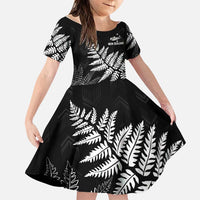New Zealand Lawn Bowls Personalized Family Matching Off The Shoulder Long Sleeve Dress and Hawaiian Shirt Wrap-Around Silver Fern LT7 Daughter's Dress Black - Polynesian Pride