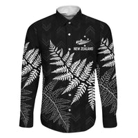 New Zealand Lawn Bowls Personalized Family Matching Puletasi and Hawaiian Shirt Wrap-Around Silver Fern LT7 Dad's Shirt - Long Sleeve Black - Polynesian Pride