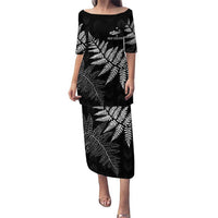 New Zealand Lawn Bowls Personalized Puletasi Wrap-Around Silver Fern LT7 Long Dress Black - Polynesian Pride