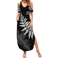 New Zealand Lawn Bowls Personalized Summer Maxi Dress Wrap-Around Silver Fern LT7 Women Black - Polynesian Pride
