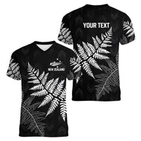 New Zealand Lawn Bowls Personalized Women V-Neck T-Shirt Wrap-Around Silver Fern - Polynesian Pride