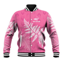 New Zealand Lawn Bowls Breast Cancer Personalized Baseball Jacket Wrap-Around Silver Fern LT7 Unisex Pink - Polynesian Pride