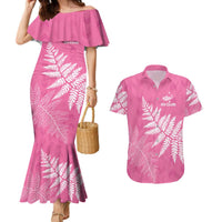 New Zealand Lawn Bowls Breast Cancer Personalized Couples Matching Mermaid Dress and Hawaiian Shirt Wrap-Around Silver Fern - Polynesian Pride