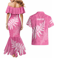 New Zealand Lawn Bowls Breast Cancer Personalized Couples Matching Mermaid Dress and Hawaiian Shirt Wrap-Around Silver Fern - Polynesian Pride