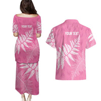 New Zealand Lawn Bowls Breast Cancer Personalized Couples Matching Puletasi and Hawaiian Shirt Wrap-Around Silver Fern - Polynesian Pride