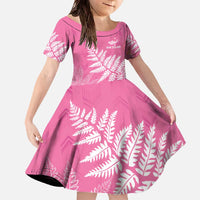 New Zealand Lawn Bowls Breast Cancer Personalized Family Matching Off The Shoulder Long Sleeve Dress and Hawaiian Shirt Wrap-Around Silver Fern - Polynesian Pride