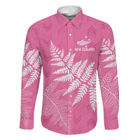 New Zealand Lawn Bowls Breast Cancer Personalized Family Matching Off The Shoulder Long Sleeve Dress and Hawaiian Shirt Wrap-Around Silver Fern LT7 Dad's Shirt - Long Sleeve Pink - Polynesian Pride