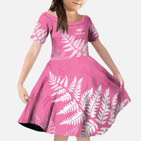 New Zealand Lawn Bowls Breast Cancer Personalized Kid Short Sleeve Dress Wrap-Around Silver Fern - Polynesian Pride