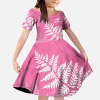 New Zealand Lawn Bowls Breast Cancer Personalized Kid Short Sleeve Dress Wrap-Around Silver Fern LT7 KID Pink - Polynesian Pride