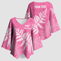 New Zealand Lawn Bowls Breast Cancer Personalized Kimono Sleeve Blouse Wrap-Around Silver Fern - Polynesian Pride