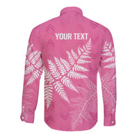 New Zealand Lawn Bowls Breast Cancer Personalized Long Sleeve Button Shirt Wrap-Around Silver Fern LT7 - Polynesian Pride