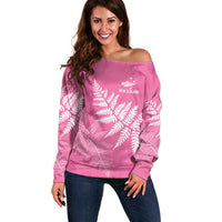 New Zealand Lawn Bowls Breast Cancer Personalized Off Shoulder Sweater Wrap-Around Silver Fern LT7 Women Pink - Polynesian Pride