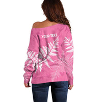New Zealand Lawn Bowls Breast Cancer Personalized Off Shoulder Sweater Wrap-Around Silver Fern LT7 - Polynesian Pride