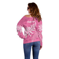 New Zealand Lawn Bowls Breast Cancer Personalized Off Shoulder Sweater Wrap-Around Silver Fern LT7 - Polynesian Pride