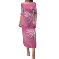New Zealand Lawn Bowls Breast Cancer Personalized Puletasi Wrap-Around Silver Fern LT7 Long Dress Pink - Polynesian Pride