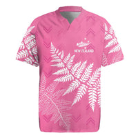 New Zealand Lawn Bowls Breast Cancer Personalized Rugby Jersey Wrap-Around Silver Fern LT7 Pink - Polynesian Pride