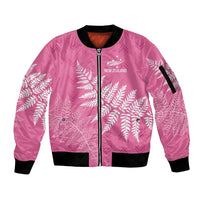 New Zealand Lawn Bowls Breast Cancer Personalized Sleeve Zip Bomber Jacket Wrap-Around Silver Fern LT7 Unisex Pink - Polynesian Pride
