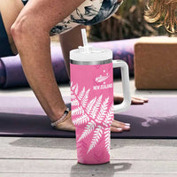 New Zealand Lawn Bowls Breast Cancer Personalized Tumbler With Handle Wrap-Around Silver Fern - Polynesian Pride