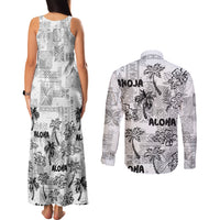 Aloha Vintage Quilt Couples Matching Tank Maxi Dress and Long Sleeve Button Shirt Hawaiian Seamless - White LT7 - Polynesian Pride