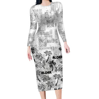 Aloha Vintage Quilt Family Matching Long Sleeve Bodycon Dress and Hawaiian Shirt Hawaiian Seamless - White LT7 Mom's Dress White - Polynesian Pride