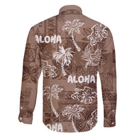 Aloha Vintage Quilt Family Matching Off Shoulder Short Dress and Hawaiian Shirt Hawaiian Seamless - Brown LT7 - Polynesian Pride